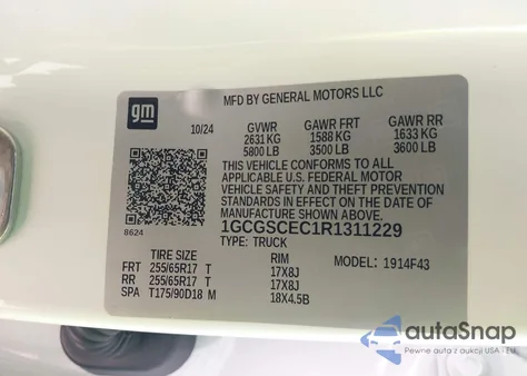 2024 Chevrolet Colorado 2Wd Lt z USA, uszkodzony, nr VIN 1GCGSCEC1R1311229